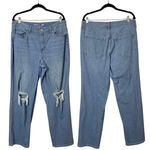 Old Navy High Rise OG Loose Jeans Size 14 32 Light Wash Distressed Denim Stretch